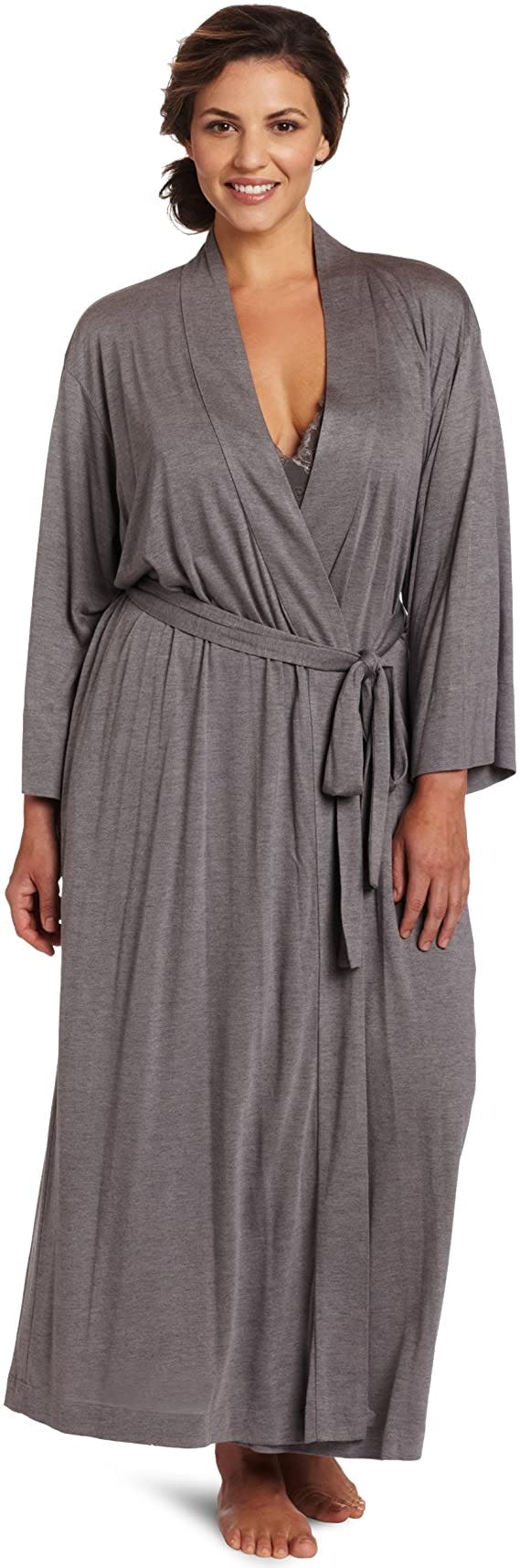 Sanctuarie Designs Plus Size Soft /& Silky Velvet Robe with Attached Belt